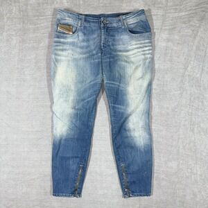 Diesel Grupee Zip Ankle Jeans Women 32x26 Washed Out Light Weight Low Rise 0602C